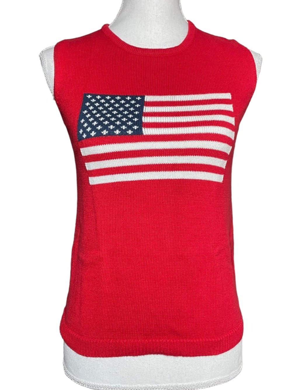 American Flag Knit Sweatervest S Sleeveless Pullover Sweater Vest Patriotic Red